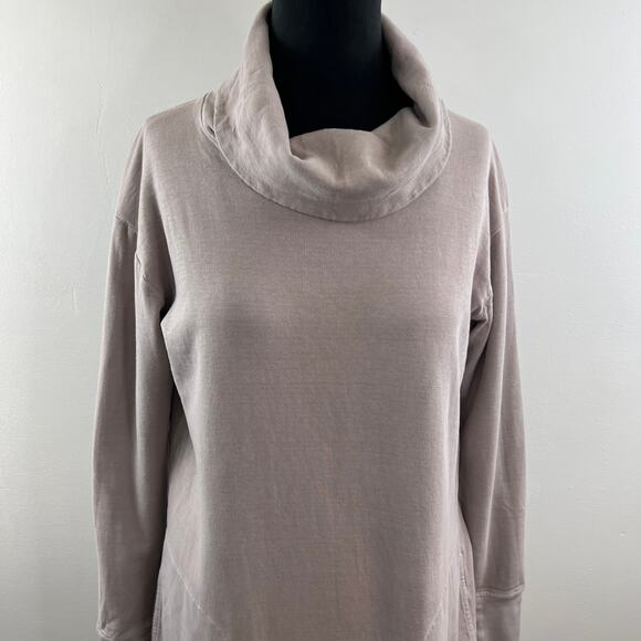 ATHLETA Eco Wash Pink Long Sleeve Turtleneck Sweatshirt Pocket Dress Tunic Sz M - Picture 2 of 10